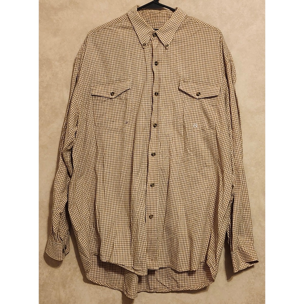 Roper Mens XL Tan Black‎ Micro Check Plaid Western Button Down Cotton Shirt